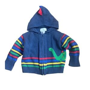 Florence Eiseman Dinosaur Full Zip Hooded Cotton Stegosaurus Sweater Striped 12m
